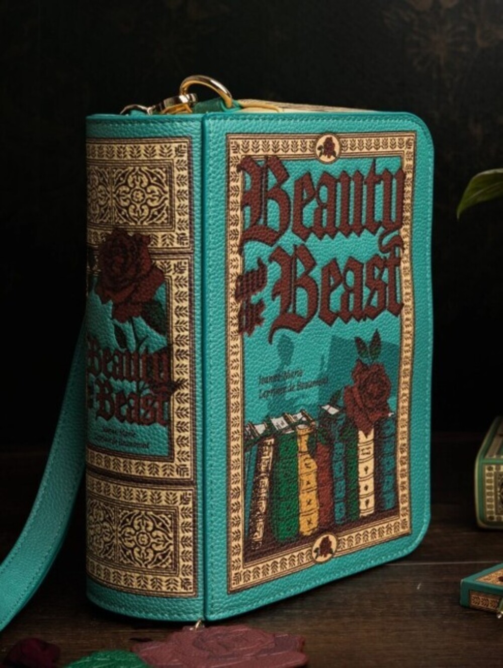 NWT Beauty and the Beast Book-Shaped Crossbody Bag w rose charm